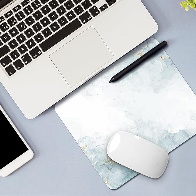 Square Mouse Pad with Stitched Edge, Premium Mousepad Washable Cloth. Computer Mouse Pad with Non-Slip Rubber Base, Mouse Pads for Computers Laptop Mouse 9.25x7.75x0.12 inch-Cyan Marble