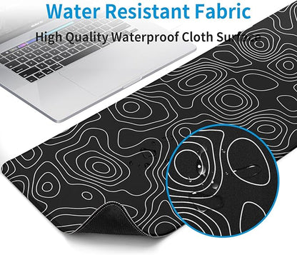 Black Topography Contour Gaming Mouse Pad Large Anime Topographic Map Mousepad Extended Mouse Pad Gaming Big Desk Pad Keyboard Pad with Stitched Edge Non-Slip Rubber Base