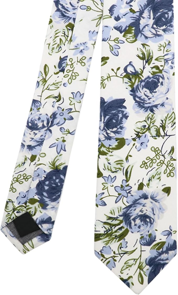 Cotton Floral Ties for Men 2.76" Men's Skinny Tie Linen Flower Printed Neck Tie for Wedding Dating Party