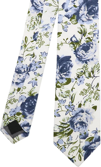 Cotton Floral Ties for Men 2.76" Men's Skinny Tie Linen Flower Printed Neck Tie for Wedding Dating Party