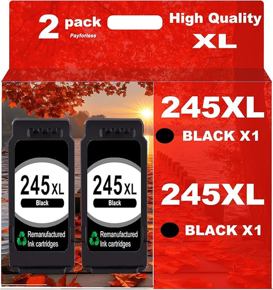 PayForLess 245XL Ink Cartridge Replacement for Canon 245XL Black Ink PG-245 Compatible with Canon Pixma MX490 MX492 MG2522 MG3022 MG2520 TS3100 TS3122 TS3300 TS3322 TR4522 Printer (2 Black Pack)