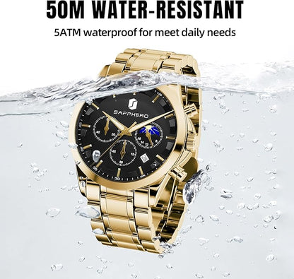 BY BENYAR Mens Watches Analog Quartz Chronograph Waterproof Wrist Watches for Men Fashion Business Work Casual Sport Designer Dress Watch with Calendar Elegant Gifts for Men