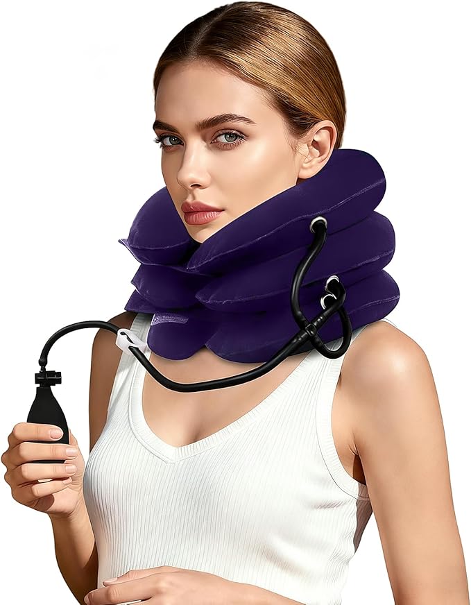 Neck Stretcher,Inflatable Cervical Traction Neck Device,Neck Relief Tool,Adjustable Cervical Brace,Home Use Neck Decompression (Purple)