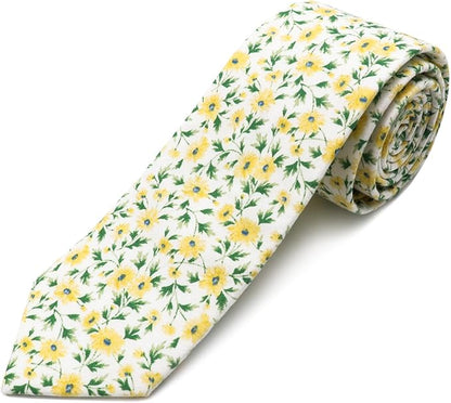 Cotton Floral Ties for Men 2.76" Men's Skinny Tie Linen Flower Printed Neck Tie for Wedding Dating Party