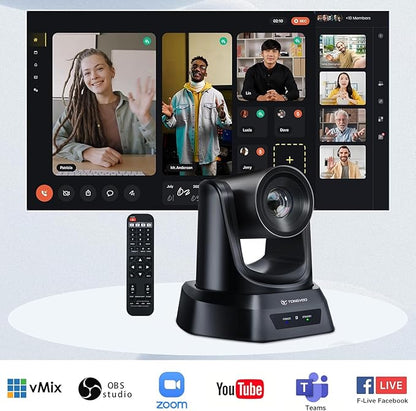 TONGVEO Wireless Conference Room Webcam, Church Live Streaming 10X USB 1080P 60fps PTZ Camera for Worship Services Online Conference, Works with Zoom, Skype OBS