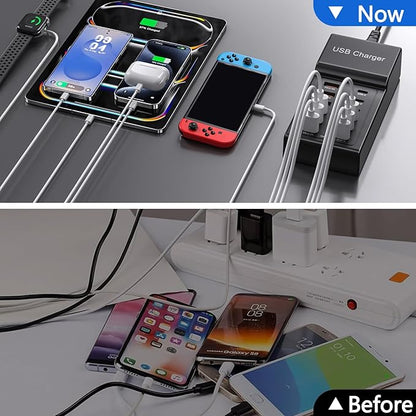Multi USB Charger, USB C Charging Block Station, 50W 12 Port Multiple USB C Power Strip USB Hub Compatible with iPhone 16 Pro Max/15/14/13/12/11, iPad, Tablets, Samsung Galaxy S25/S24, Pixel