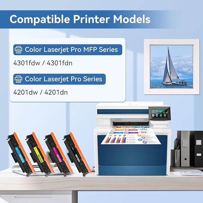 MYTONER 210X Toner Cartridges 4 Pack Compatible Replacement for HP 210X 210A 210 High Yield for Color Pro MFP 4301fdw 4301fdn 4201dw 4201dn Series Printer Ink 210X 210A W2100X W2100A (4 Pack, B/C/Y/M)