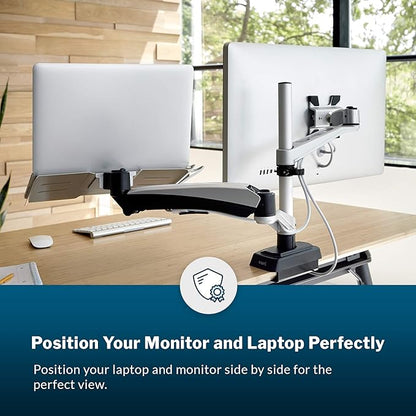 Vari Monitor Arm & Laptop Stand - VESA Compatible Mount with 360 Degree Rotation & 15" Laptop Stand with Adjustable Height, Monitors up to 27 inches, 19.8 lbs Capacity - Single Monitor & Laptop Holder