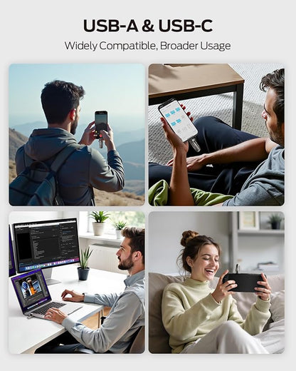 MOVE SPEED 2TB Flash Drive, External SSD with 1000MB/s Read Write Speed, USB 3.2 Gen2+Type C Dual Port Portable SSD, Thumb Drive for iPhone 15, 16, 17 Series/MacBook/Android Phone/Audio etc