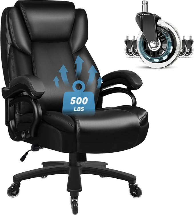 OFIKA Heavy Duty Big and Tall Office Chair,400LBS Capacity Chair for People,High Back PU Leather Executive Desk with Wide Seat,Large Adjustable Lumbar Support,Black,(GDPY)