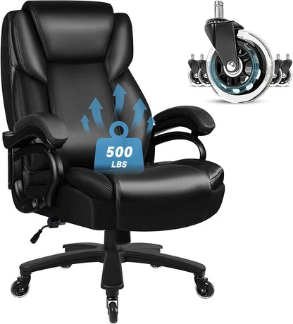 OFIKA Heavy Duty Big and Tall Office Chair,400LBS Capacity Chair for People,High Back PU Leather Executive Desk with Wide Seat,Large Adjustable Lumbar Support,Black,(GDPY)