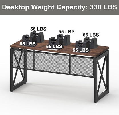 BON AUGURE 60 Inch Computer Desk for Home Office, Industrial Metal Wood Desks, Farmhouse Large Writing Table, Modern Sturdy Gaming Desk (Rustic Oak)