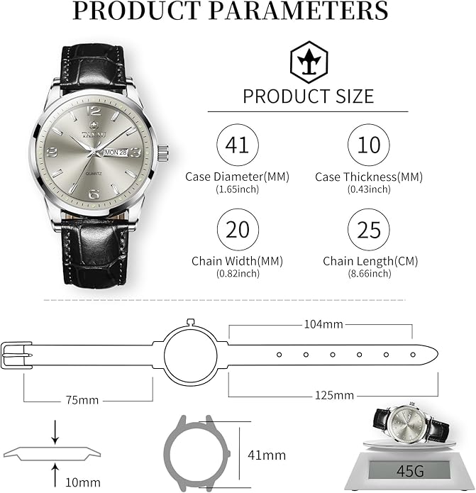 Watches for Men Leather Large Arabic Numerals Mens Watches Waterproof Band with Date Quartz Men's Wrist Watch