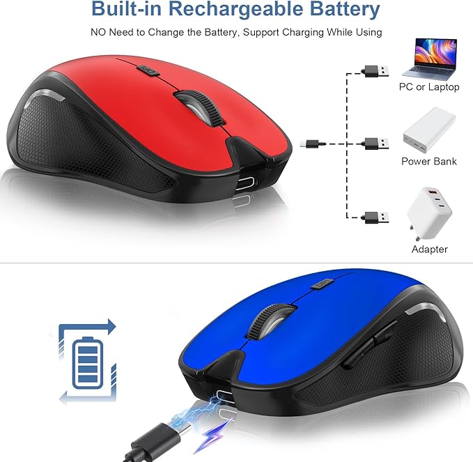 Mouse for MacBook Wireless Bluetooth Mouse Laptop MacBook Air Mac Pro Rechargeable Silent PC iPad Optical Mouse with Jiggler Dual Mode Switch Bluetooth 5.2/3.0 and 2.4GHz USB Type-C Receiver Black