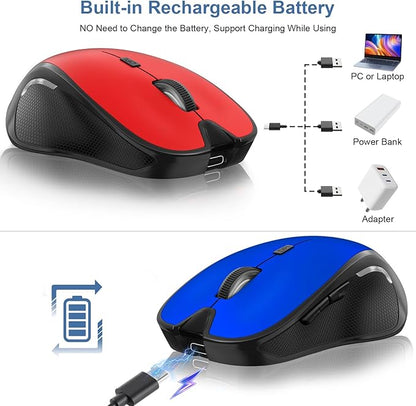 Mouse for MacBook Wireless Bluetooth Mouse Laptop MacBook Air Mac Pro Rechargeable Silent PC iPad Optical Mouse with Jiggler Dual Mode Switch Bluetooth 5.2/3.0 and 2.4GHz USB Type-C Receiver Purple