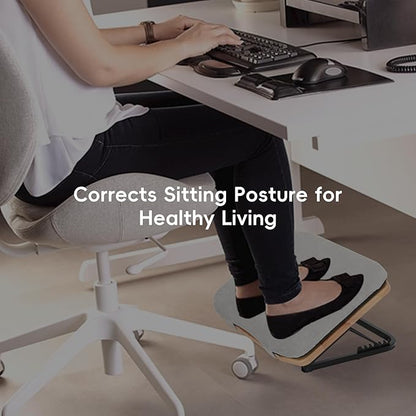 Wood Footrest Adjustable Ergonomic Foot Rest- Under Desk 7 Adjustable Angles Wood Under Desk Footrest, Foot Rest for Office Home - Natural-with Gray Silicone Cushions