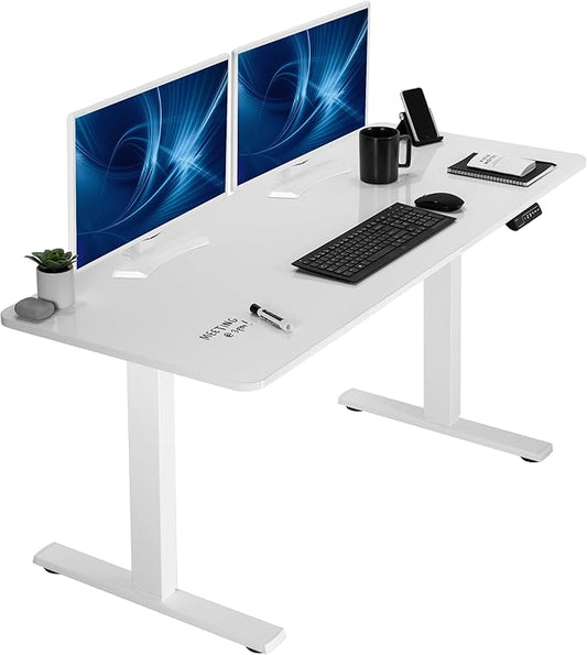 VIVO Electric Dry Erase 60 x 24 in Standing Desk, Memory Height Adjustment, 1B Series, Whiteboard Top White Frame, DESK-KIT-1W6WE