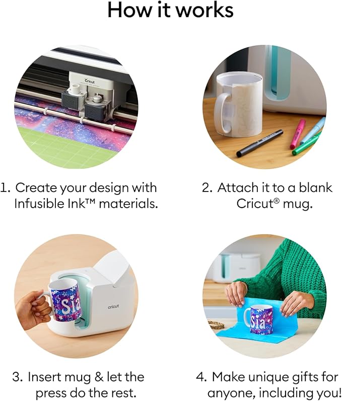 Cricut Mug Press + 4 Blank Mugs (12oz each)