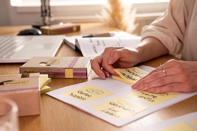 Post-it 100% Recycled Paper Super Sticky Notes, 2X The Sticking Power, 3x3 in, 24 Pads/Pack, 70 Sheets/pad, Canary Yellow (654R-24SSCY-CP) (Pack of 8)