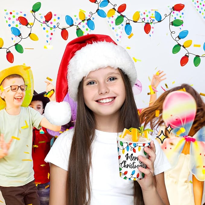 Funtery 100 Pieces Christmas Paper Cups Disposable Coffee Light Bulbs Insulated Coffee Paper Cups 9 Ounce Drinking Tea Christmas for Daily Use Holiday Party