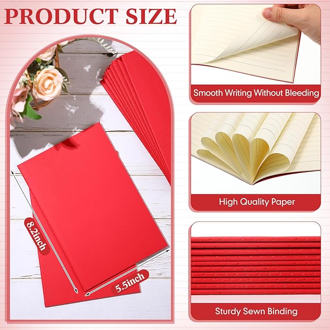 Mimorou 100 Pcs Kraft Notebook Journals 5.5 Inch x 8.3 Inch A5 Softcover Notebooks Bulk for Writing Sketch Office Notepad with 60 Pages 30 Sheets (Multicolor,Lined) (Red,Lined)