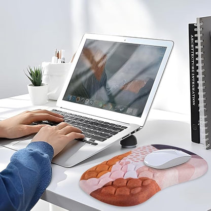 Mouse Pad Wrist Support, Ergonomic Mouse Pad with Wrist Rest, Comfortable Computer Mouse Pad for Laptop, Pain Relief Mousepad with Non-Slip PU Base Boho