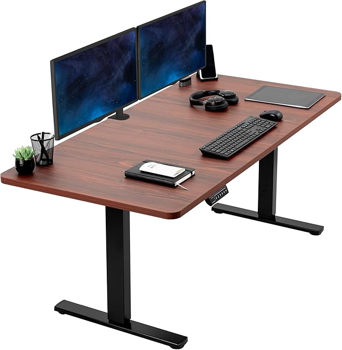 VIVO Electric 60 x 30 in Standing Desk, Memory Height Adjustment, 1B Series, Dark Walnut Top Black Frame, DESK-KIT-1B6D-30