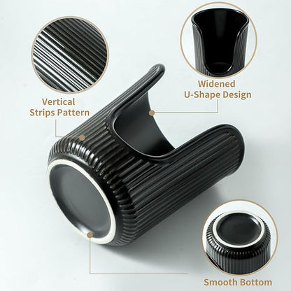 Ceramic Bathroom Cup Dispenser with Stylish Vertical Stripes - Disposable Mouthwash Cup Holder Holds 3-4oz Paper Cups for Rinsing Cups on Bathroom Vanity Countertops (Black-Black-2 Pack)
