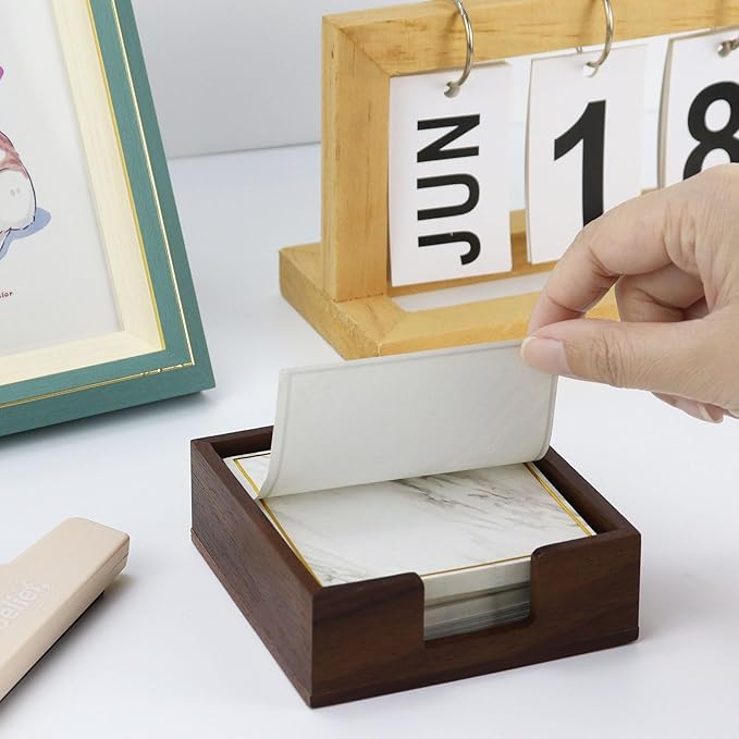 Buqoo Wooden Sticky Note Holder, Self-Stick Note Holder Memo Holder Paper Dispenser Organizer Sticky Notes Cube Holder for School Office Home Desk (3.9 x 3.8 x 1.3 Inches)