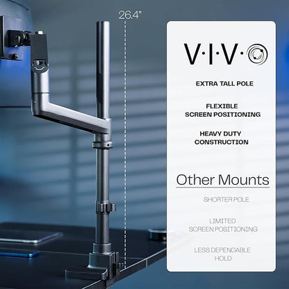 VIVO Pneumatic Arm Single Ultrawide Monitor Extra Tall Desk Mount for Up to 49 inch Screens, Heavy Duty Clamp, Holds Ultra Wides Up to 44 lbs, Black, STAND-V110K