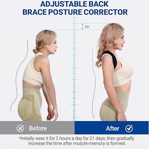 Posture Corrector for Women & Men - Adjustable Upper Back Brace Straightener Suitable for Lumbar, Shoulder, Neck, Scoliosis, Providing Comfortable Elastic Support and Pain Relief