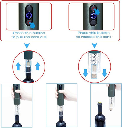Electric Wine Bottle Opener Automatic Wine Opener Electric Corkscrew with Foil Cutter,Wine Pourer,Wine Stopper,USB-C Charge Cable, Christmas Gifts for Women Men Adults(Gray)