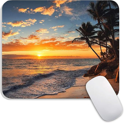 Square Mouse Pad Beach Sunset, Personalized Premium-Textured Custom Mouse Mat Design, Washable Mousepad Cloth, Non-Slip Rubber Base Computer Mouse Pads for Wireless Mouse
