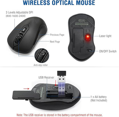 Wireless Keyboard and Mouse Combo, EDJO 2.4G Full-Sized Ergonomic Computer Keyboard with Wrist Rest and 3 Level DPI Adjustable Wireless Mouse for Windows, Mac OS Desktop/Laptop/PC(2 Pack)