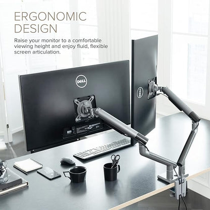 POUT E12 Dual Monitor Arm Mount Stand – Adjustable Full Motion Desk Mount for 17’’-32’’ Screens, Supports 4-22lbs per Arm, VESA 75x75mm & 100x100mm (White/Silver)