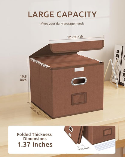 Oterri 2 Pack File Organizer Box,File Box,Small File Cabinet for Letter Folders,Reddish Brown Portable Filing Box,Hanging File Folder Organizer with Lid for Office/Decor/Home- without Folders