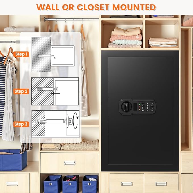 23.62'' Tall Safe Box, 5.0 Cuft Home Safety Box with A4 Fireproof Waterproof Bag, Anti-Theft Security Document Safe with Combination Lock & 3 Removable Shelves, Large Safes for Home Cash Medicines