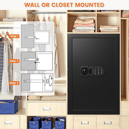 23.62'' Tall Safe Box, 5.0 Cuft Home Safety Box with A4 Fireproof Waterproof Bag, Anti-Theft Security Document Safe with Combination Lock & 3 Removable Shelves, Large Safes for Home Cash Medicines