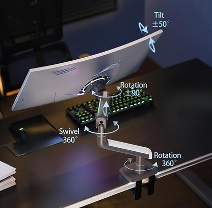 Gaming Monitor Arm for Flat/Ultrawide/Curved Monitors 27'' to 50 inch, Heavy Duty Monitor Mount Load up to 18 kg, VESA 75/100 mm J5