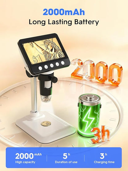 Coin Microscope for Error Coins, 4.3 inches 1080P LCD Digital Microscope, 50x-1000x Magnifier with 8 Adjustable LED Lights, PC View, Compatible with MacOS Windows for Adults Kids