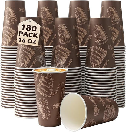 Paper Cups 16 oz 180 Pack, Disposable Coffee Cups, Dispoable Paper Drinking Cup for Coffee, Hot Cups for Party, Picnic, Travel, and Events