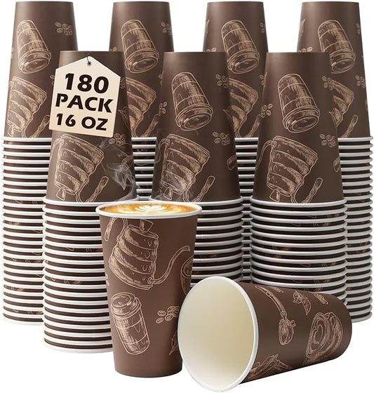 Paper Cups 16 oz 180 Pack, Disposable Coffee Cups, Dispoable Paper Drinking Cup for Coffee, Hot Cups for Party, Picnic, Travel, and Events