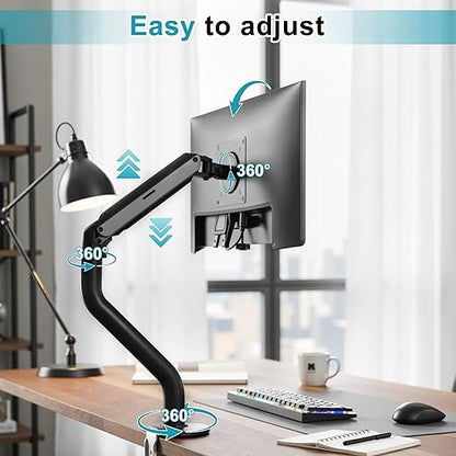 Lyngins Single Monitor Desk for 15 to 27 Inch Screens Computer Monitor Stand for Desk, Stand Up to 26.4lbs Monitor Wall Mount, VESA Mounting Holes 75 and 100mm, Black