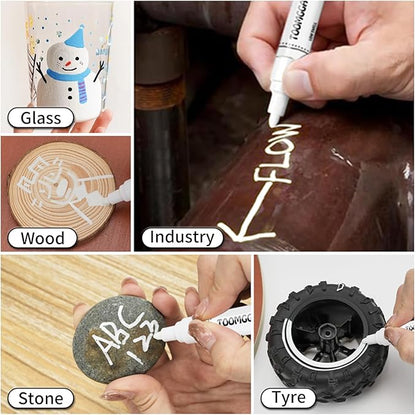 White Paint Pens Permanent Paint Markers - 12 Pack Oil Based Marking Pens, Medium Point, Quick Drying and Waterproof Pens for Rock Painting Car Tyre Metal, Plastic, Canvas, Wood