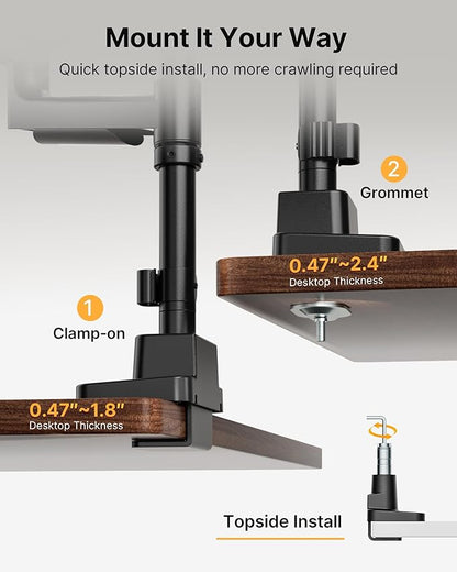 monTEK Sleek Aluminum Monitor Arm for 17–57” Ultrawide Screens up to 59 lbs, USB 3.0 A/C, Heavy Duty Dual Monitor Arm Desk Mount, Pneumatic Lift, Quick-Release Plate, Clamp/Grommet, Max VESA 100x100