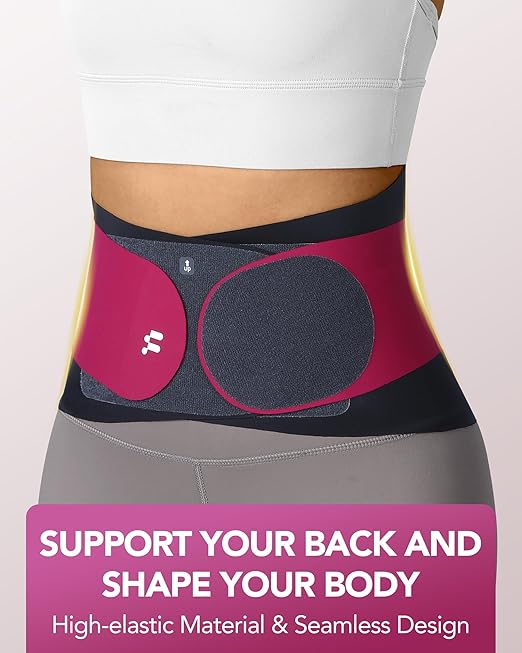 0.5mm Ultra Thin Back Brace for Women Men, 3D Lumbar Pad, Seamless Yoga Fabric, Lightweight Back Brace for Lower Back Pain Relief, Sciatica, Posture, Lifting, Wearg Under Clothes, Rose, XL