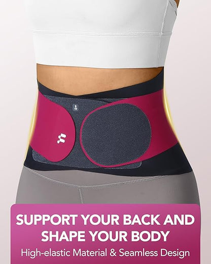 0.5mm Ultra Thin Back Brace for Women Men, 3D Lumbar Pad, Seamless Yoga Fabric, Lightweight Back Brace for Lower Back Pain Relief, Sciatica, Posture, Lifting, Wearg Under Clothes, Rose, XL