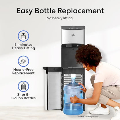 Brio 520 Water Dispenser for 5 Gallon Bottle with Ice Maker Bottom Load | UV Self Cleaning Technology, LED Touch Display with Digital Clock, Night Light, Child Safety Lock | 2X Fast Dispense