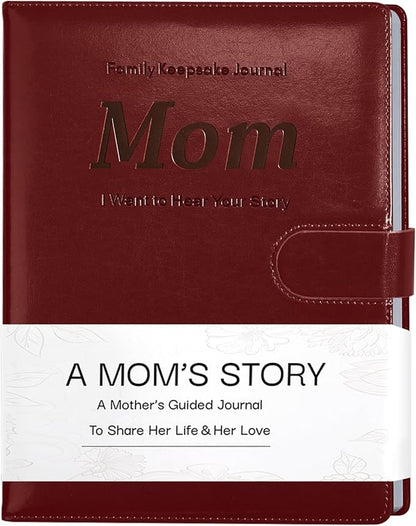Artmag Mom's Life Story Journal with 250+ Prompt Questions, Family Keepsake Book Leather Cover for Mom to Share Her Memories for Birthday Mother's Day Christmas (Red)