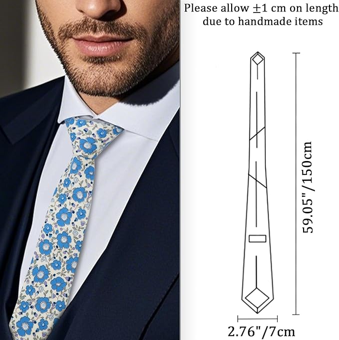 Cotton Floral Ties for Men 2.76" Men's Skinny Tie Linen Flower Printed Neck Tie for Wedding Dating Party